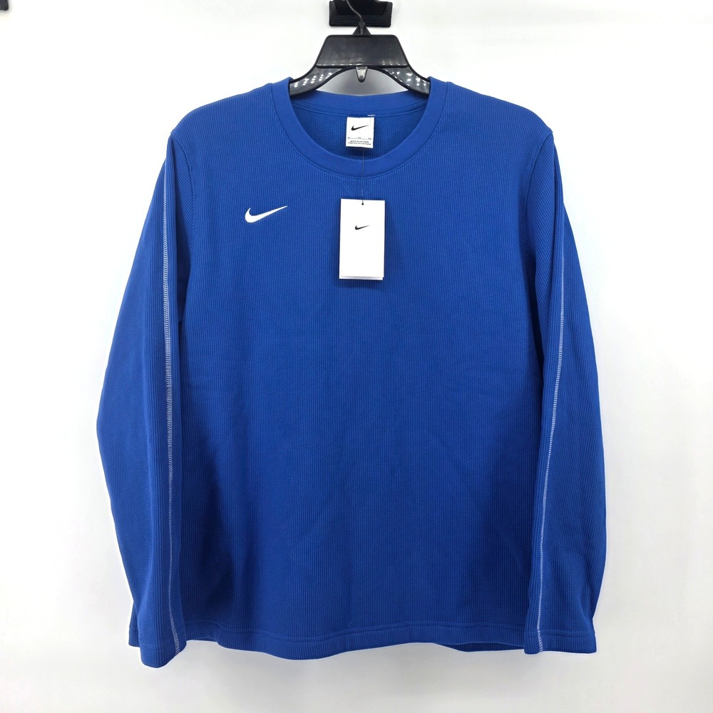 Nike Waffle Knit Thermal Long Sleeve Crewneck Fleece Lined Top Blue XL RN56323